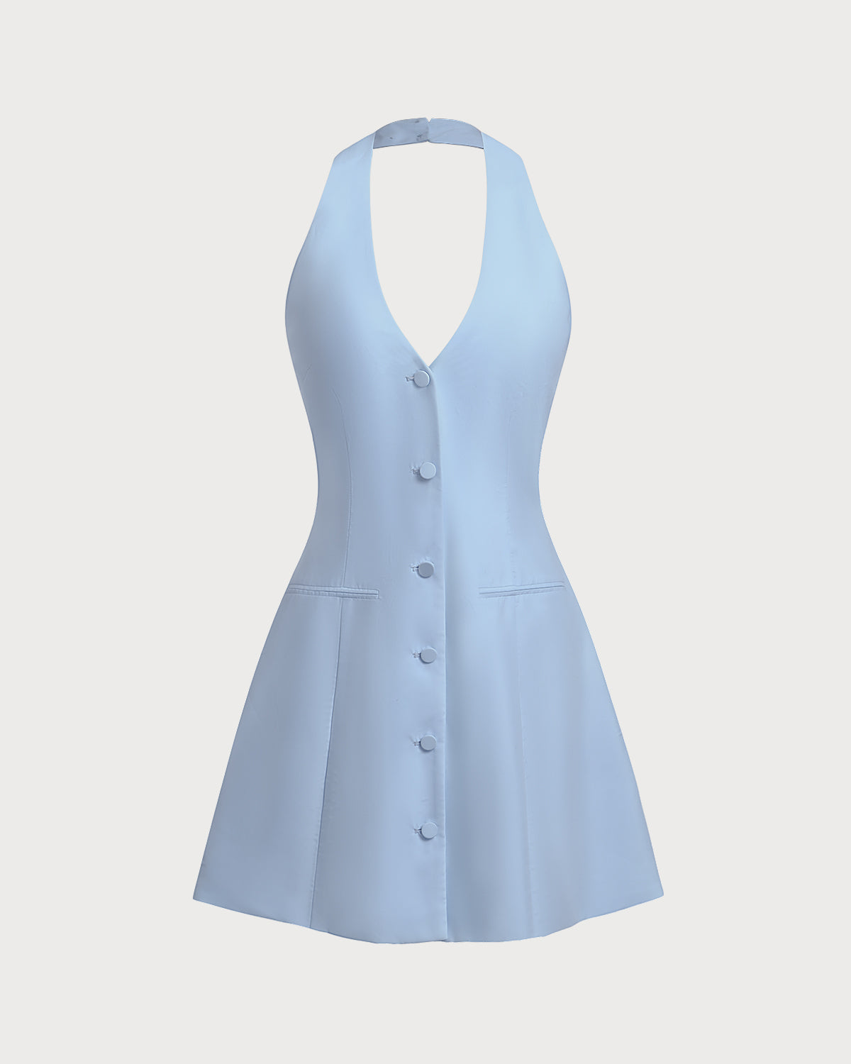 Vestido Mini Halter de Botón Azul