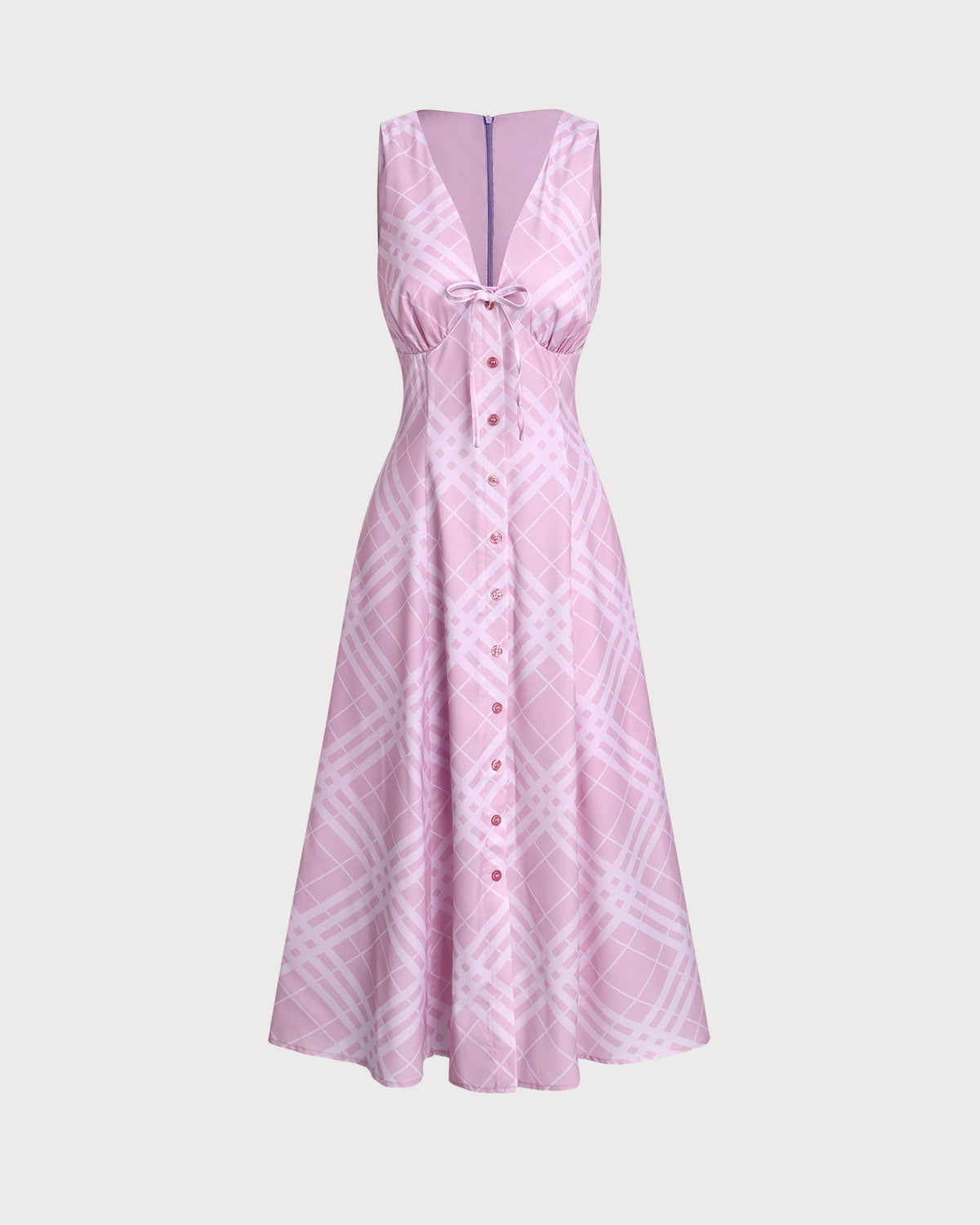 Vestido Midi Sin Mangas a Rayas Rosadas