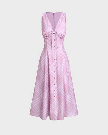 Vestido Midi Sin Mangas a Rayas Rosadas