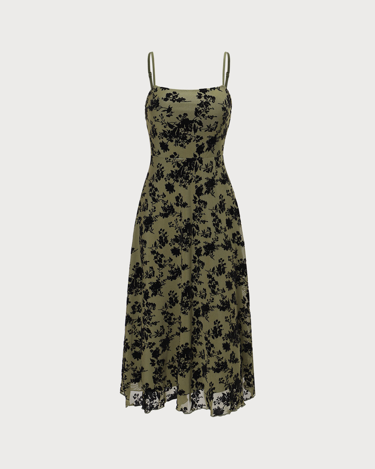 El Vestido Midi A-Line de Quemado Floral Verde