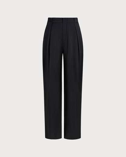 Pantalones Rectos Negros de Cintura Natural