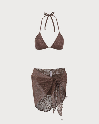 Bikini Halter Texturizado Marrón