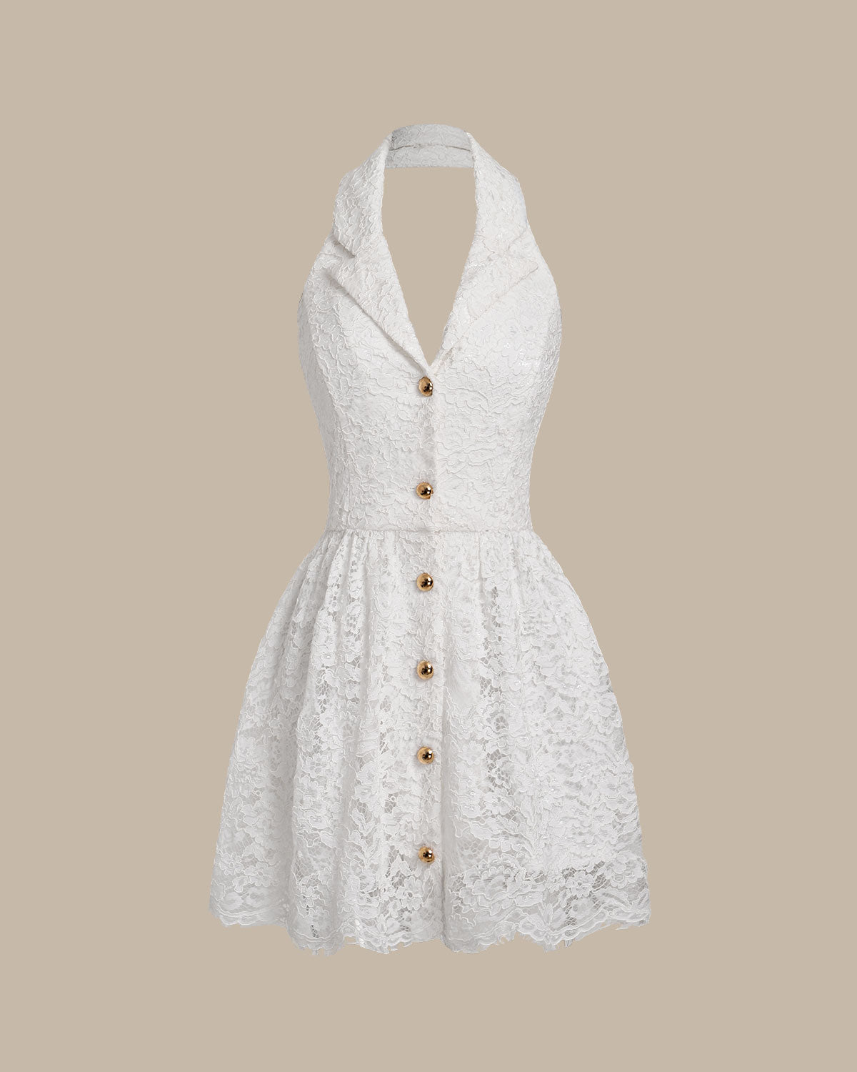 Vestido Mini Sin Mangas con Cuello de Encaje Blanco