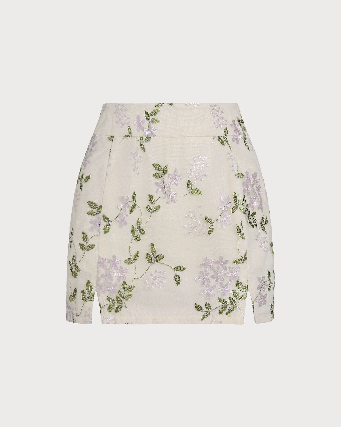 Falda Mini Recta Floral Beige