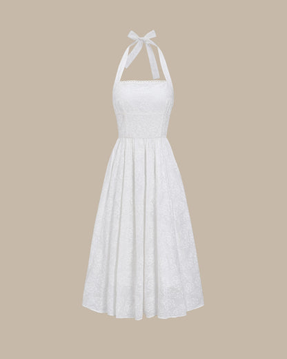 Vestido Midi Halter Bordado Blanco