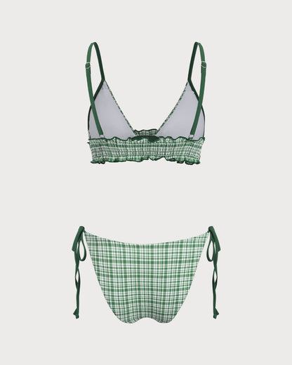 Conjunto de Bikini Verde a Cuadros con Cordón