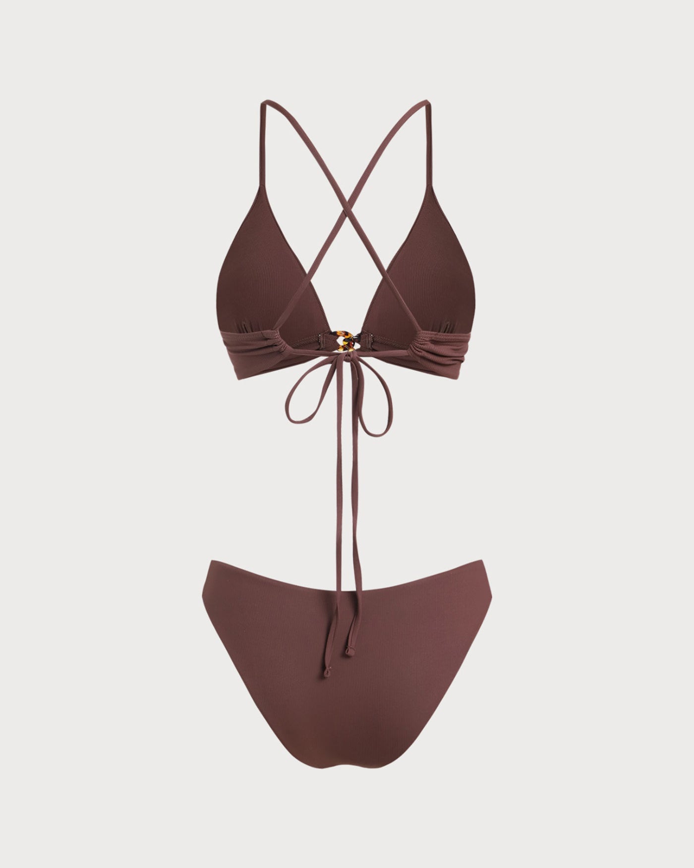 Conjunto de Bikini de Nudo con Rayas Marrón