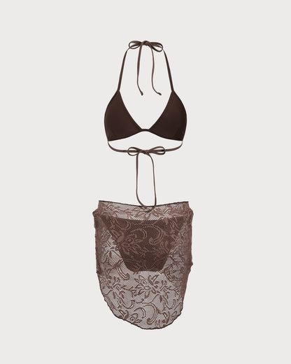 Bikini Halter Texturizado Marrón