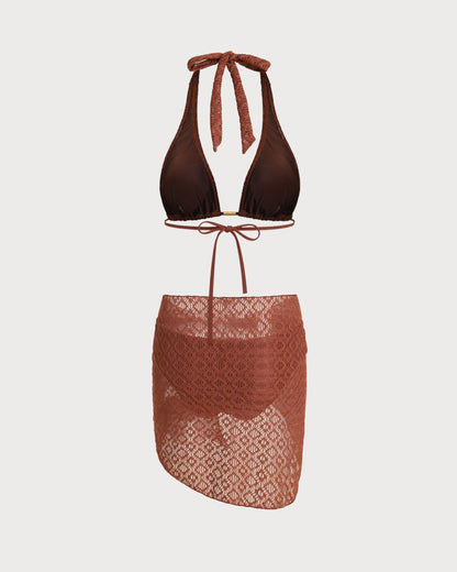 Conjunto de Tres Piezas Jacquard Marrón