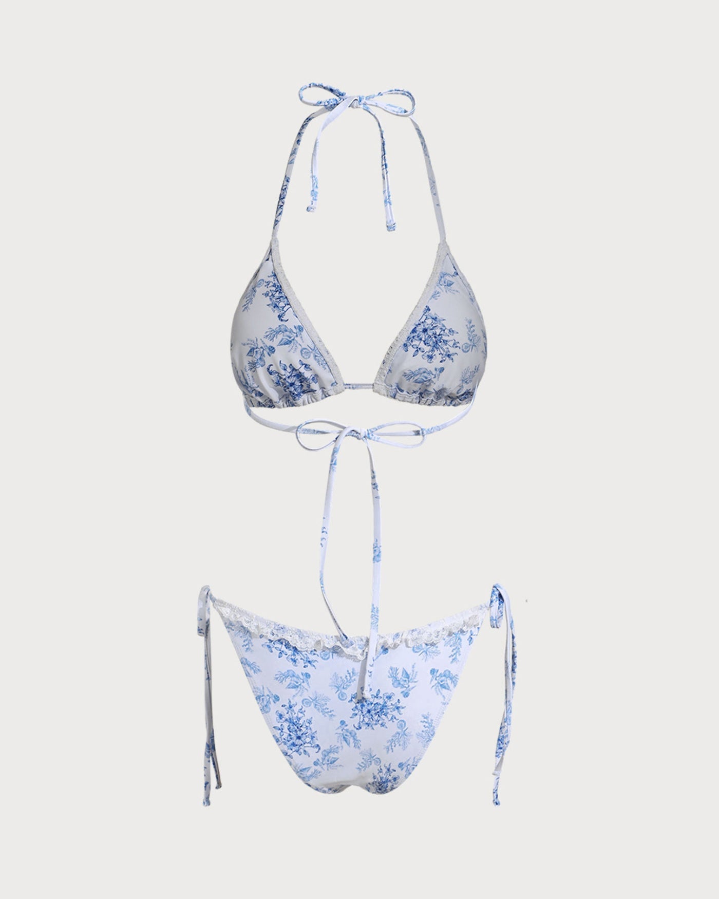 Conjunto de Bikini con Cordón Floral Azul