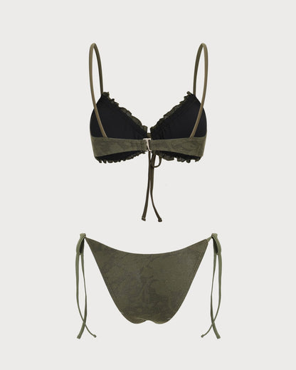 Conjunto de Bikini Jacquard Verde Militar