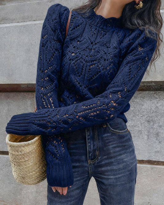 Suéter Azul de Cuello Redondo con Corte