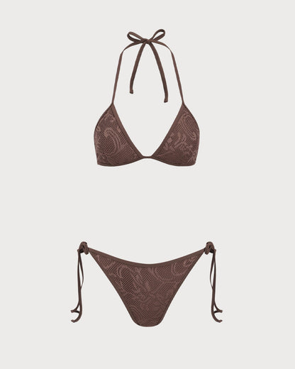 Bikini Halter Texturizado Marrón
