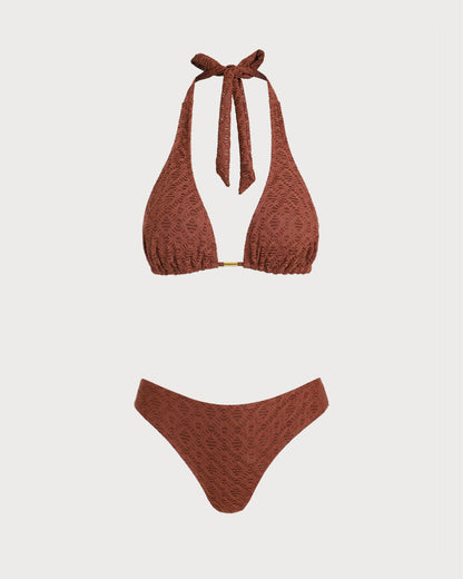 Conjunto de Tres Piezas Jacquard Marrón
