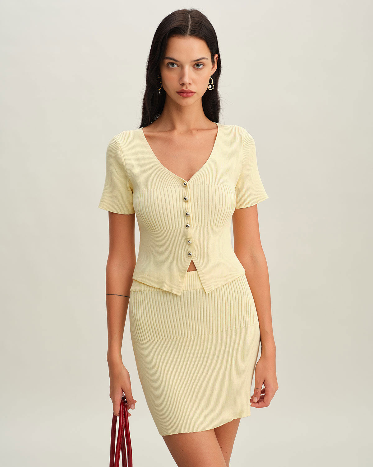 Falda Mini de Punto Beige con Cintura Elástica