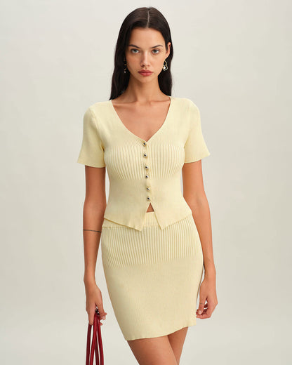 Falda Mini de Punto Beige con Cintura Elástica