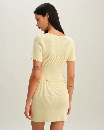 Falda Mini de Punto Beige con Cintura Elástica