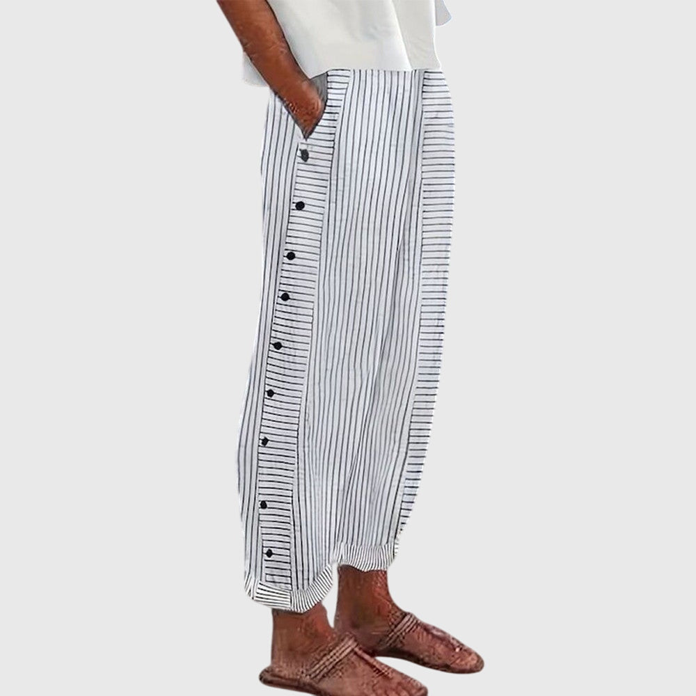 Rosalie | Pantalón Rayado Botonado Estilo Bohemio