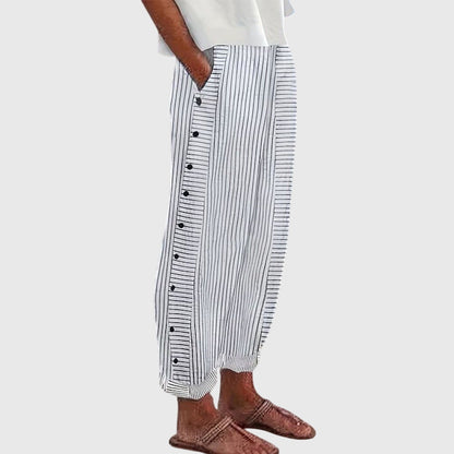 Rosalie | Pantalón Rayado Botonado Estilo Bohemio