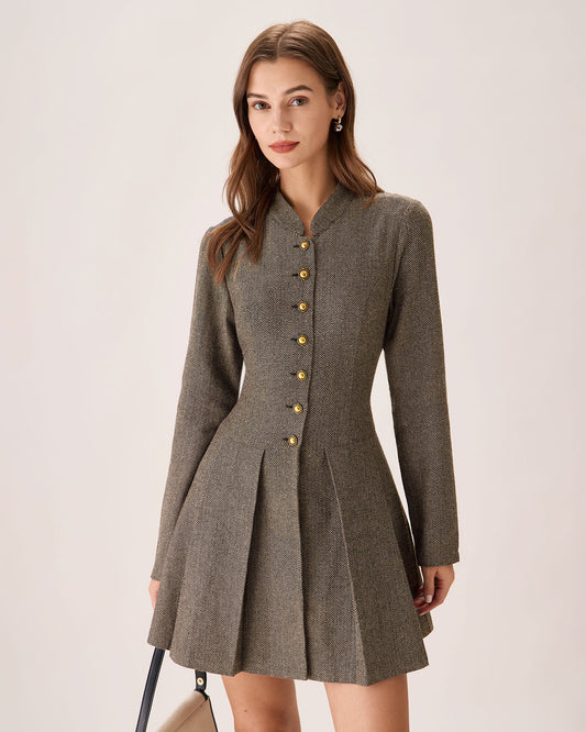 Vestido Mini Plisado Marrón