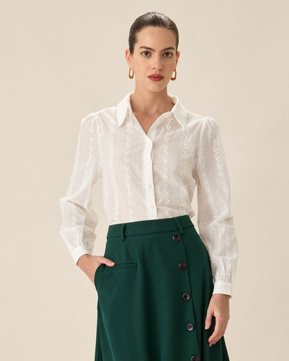 Camisa Blanca de Jacquard con Botones