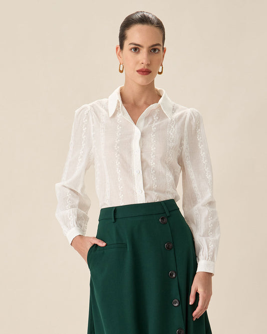Camisa Blanca de Jacquard con Botones