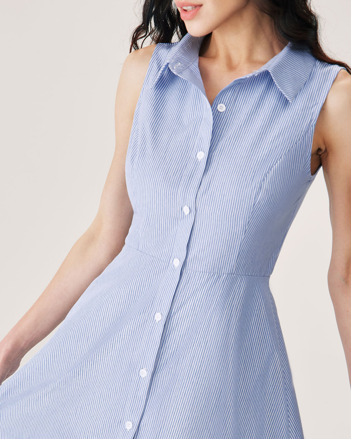 Vestido Mini de Botones a Rayas Azules