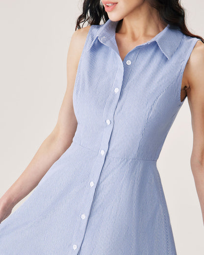 Vestido Mini de Botones a Rayas Azules