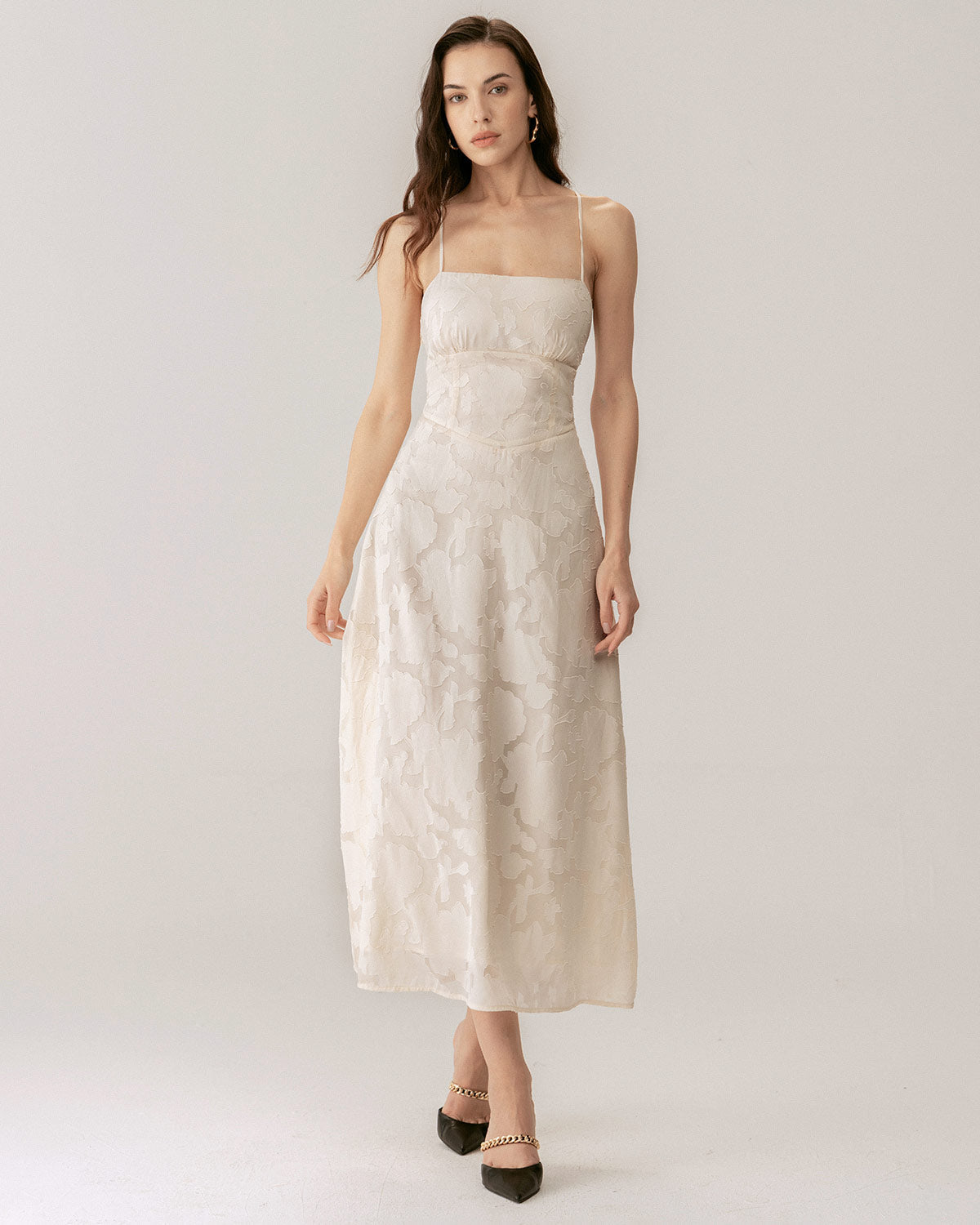 Vestido Maxi Slip de Jacquard en Color Albaricoque