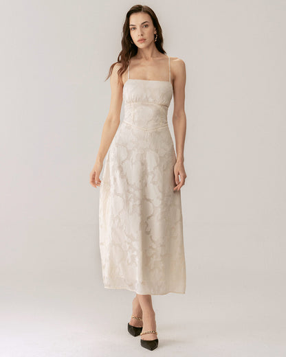 Vestido Maxi Slip de Jacquard en Color Albaricoque