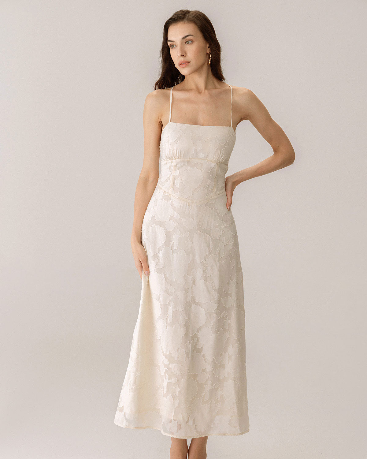 Vestido Maxi Slip de Jacquard en Color Albaricoque