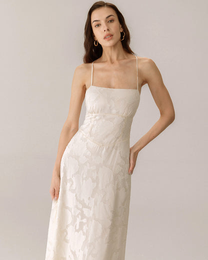 Vestido Maxi Slip de Jacquard en Color Albaricoque