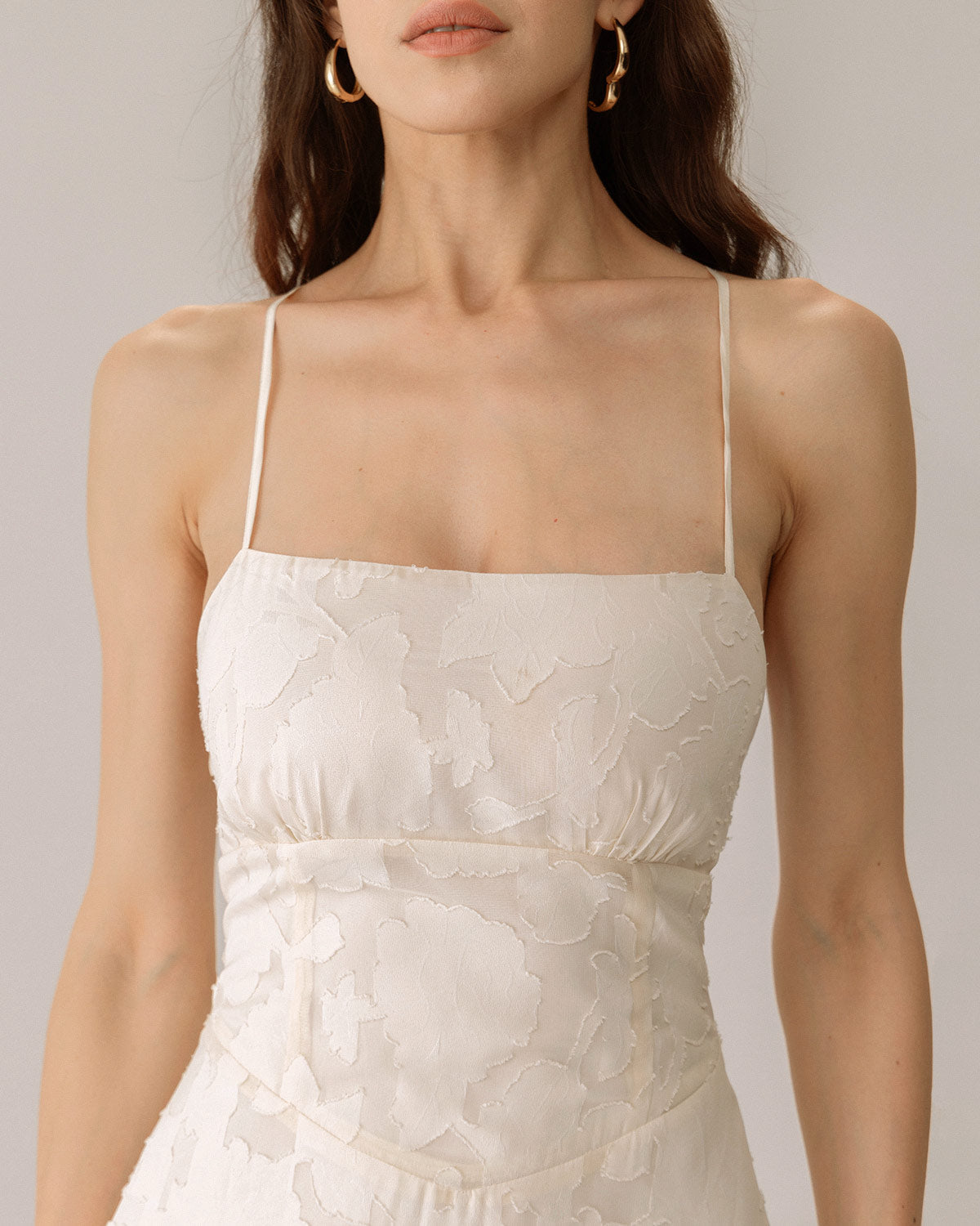Vestido Maxi Slip de Jacquard en Color Albaricoque