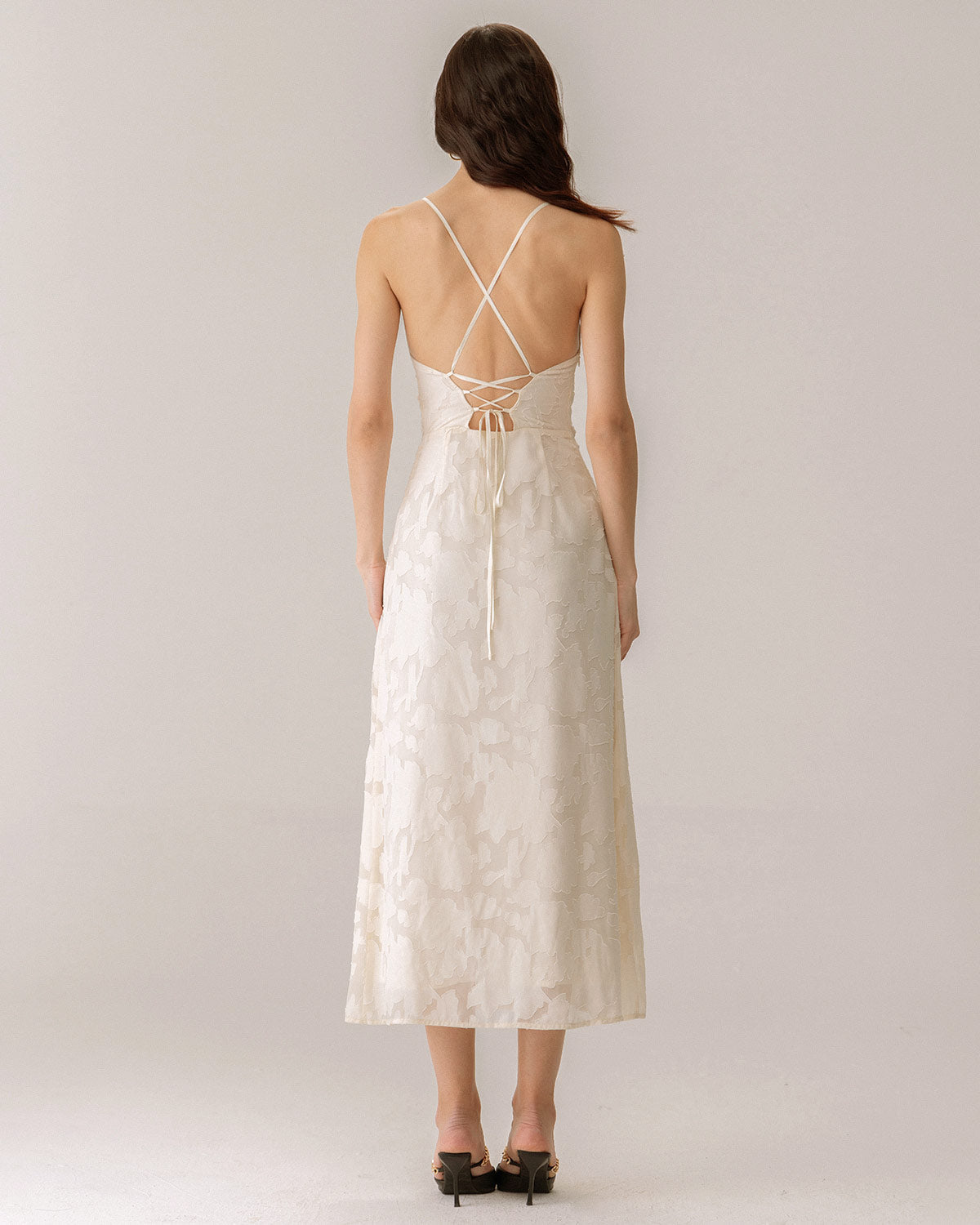 Vestido Maxi Slip de Jacquard en Color Albaricoque