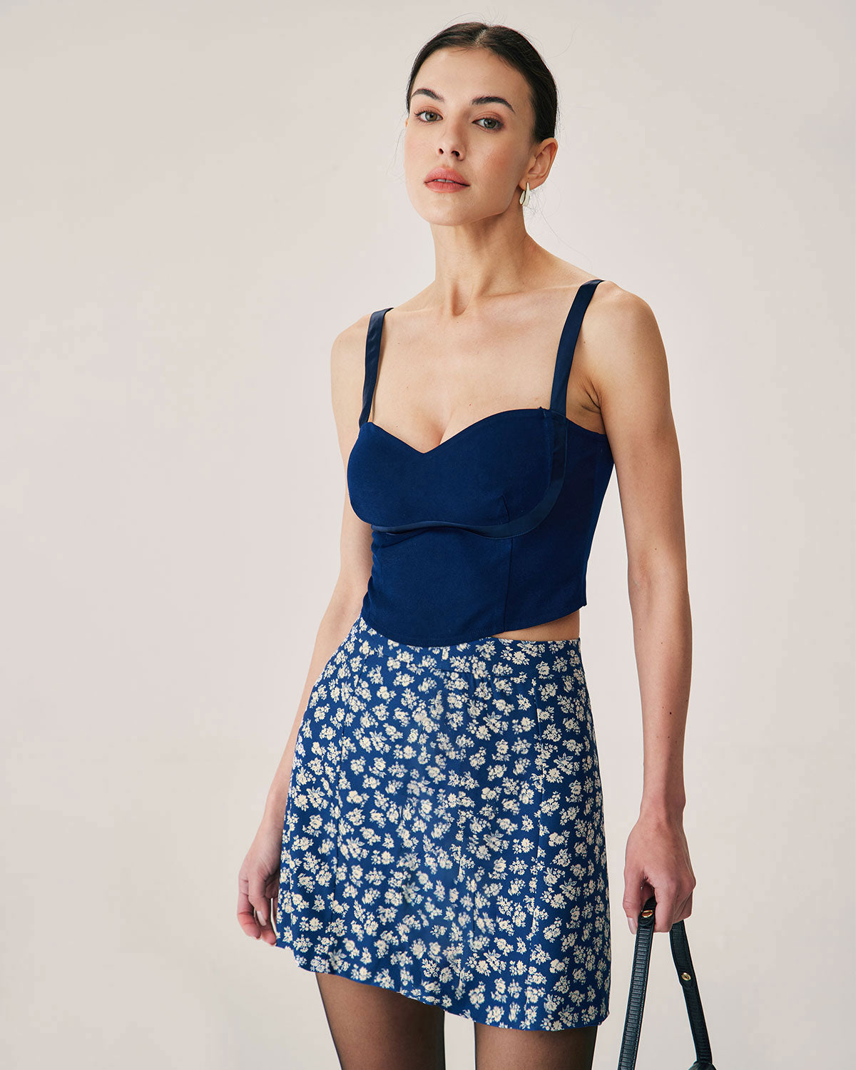Falda Mini A-Line Floral en Marino