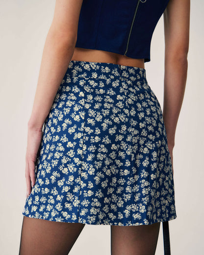 Falda Mini A-Line Floral en Marino