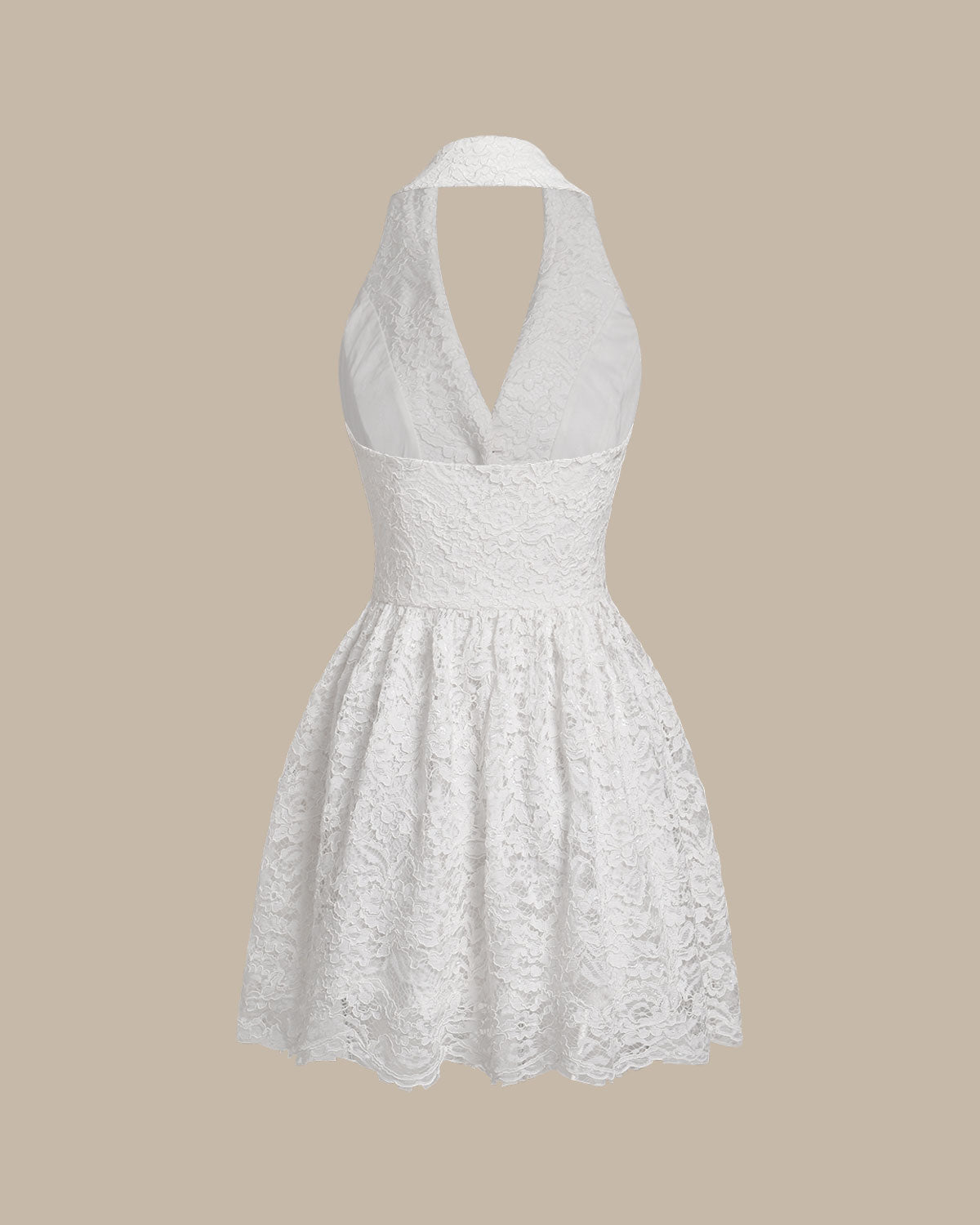 Vestido Mini Sin Mangas con Cuello de Encaje Blanco