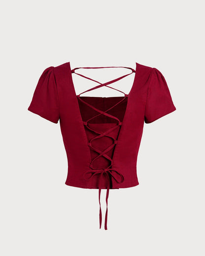 Blusa Roja de Cuello Cuadrado con Lazo Cruzado
