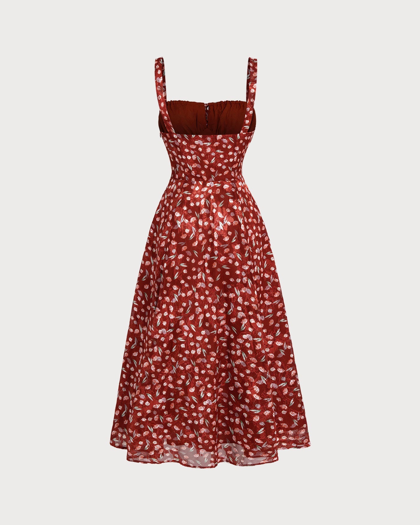 Vestido Midi Deslizante Floral Color Rojo Vino