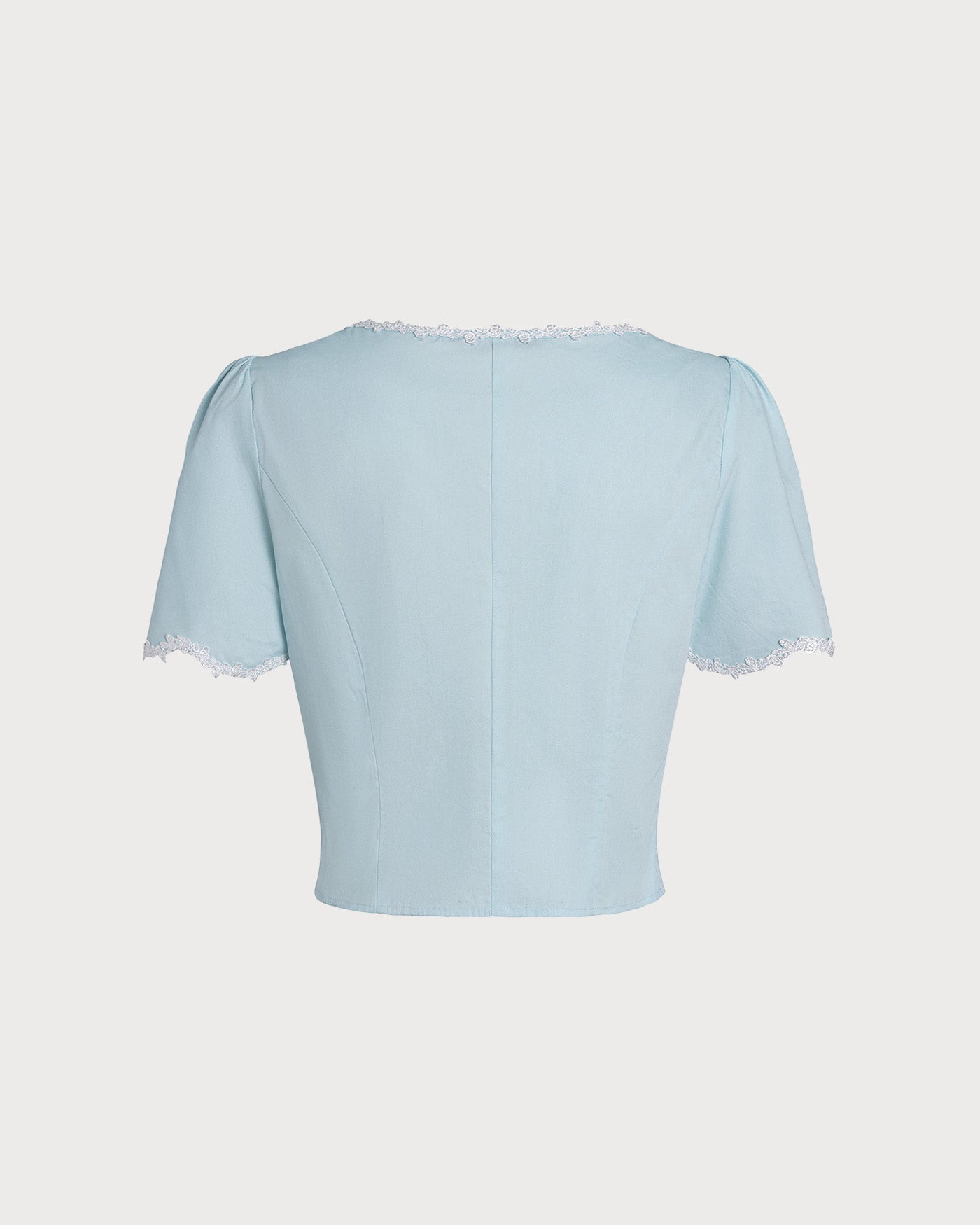 Camisa de Cuello Cuadrado con Botones de Encaje Azul Claro