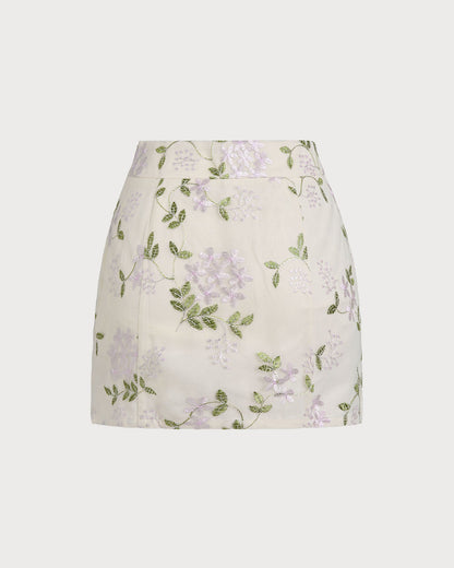 Falda Mini Recta Floral Beige