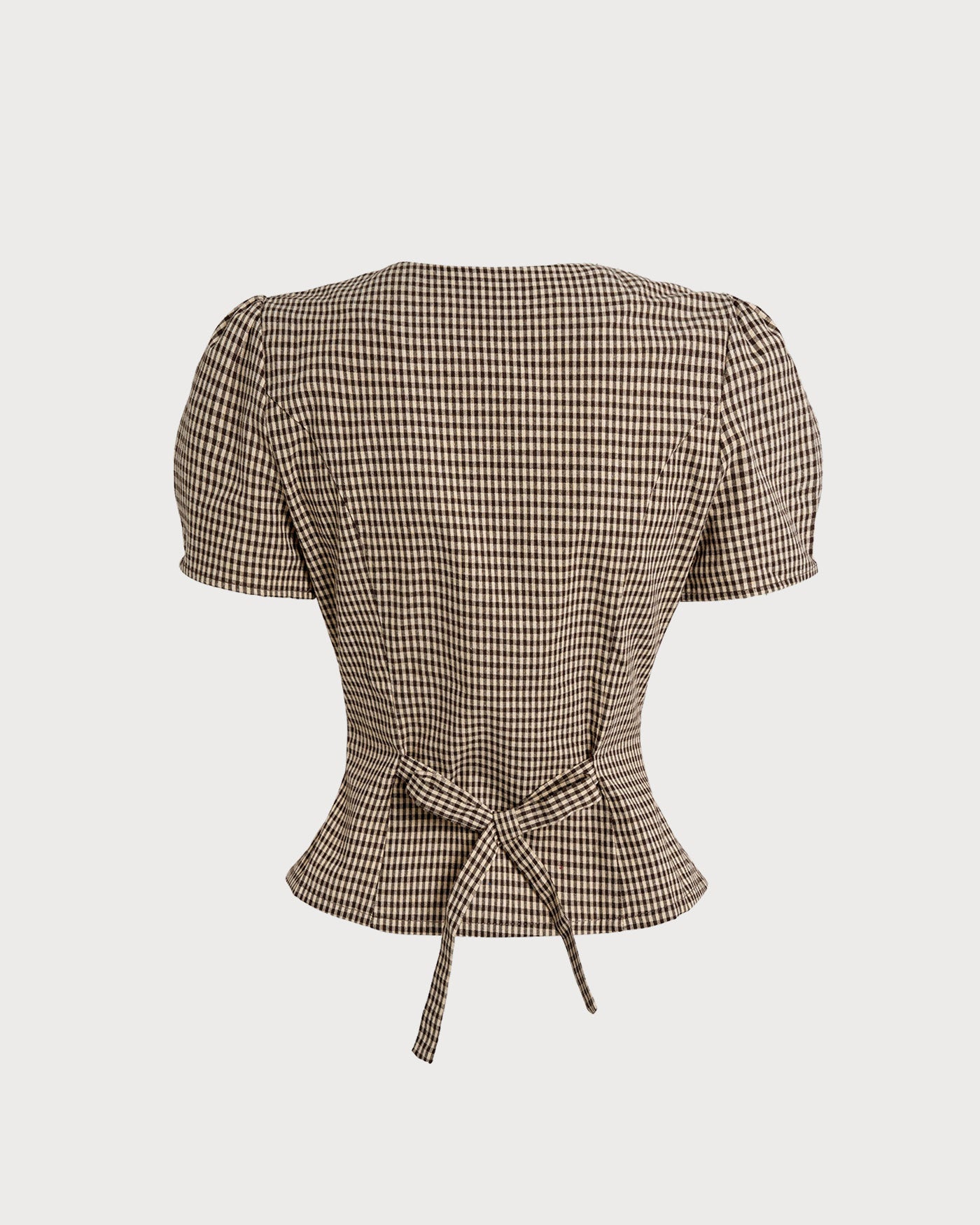 Blusa de Mangas Abullonadas a Cuadros Marrón