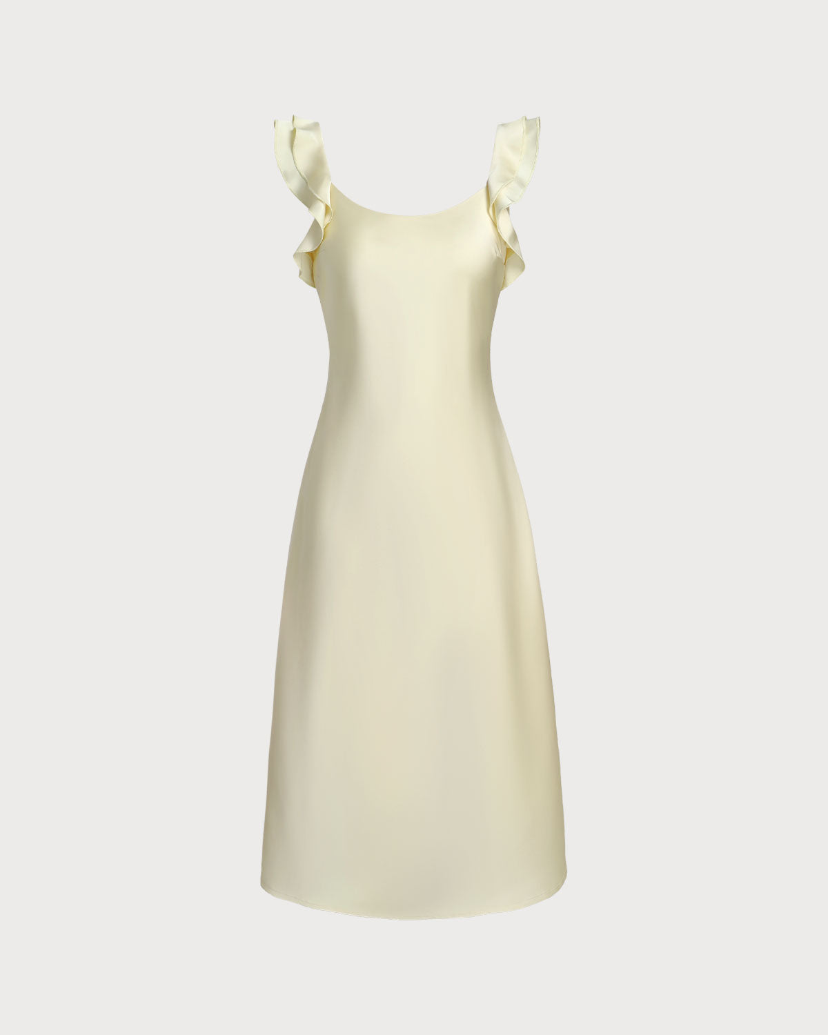 Vestido Midi de Satén con Cuello Cuadrado y Volantes Amarillo