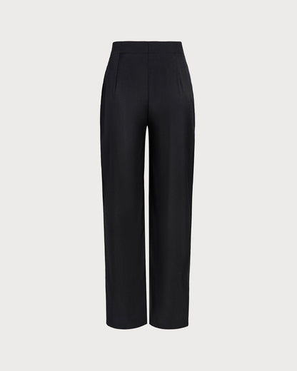 Pantalones Rectos Negros de Cintura Natural