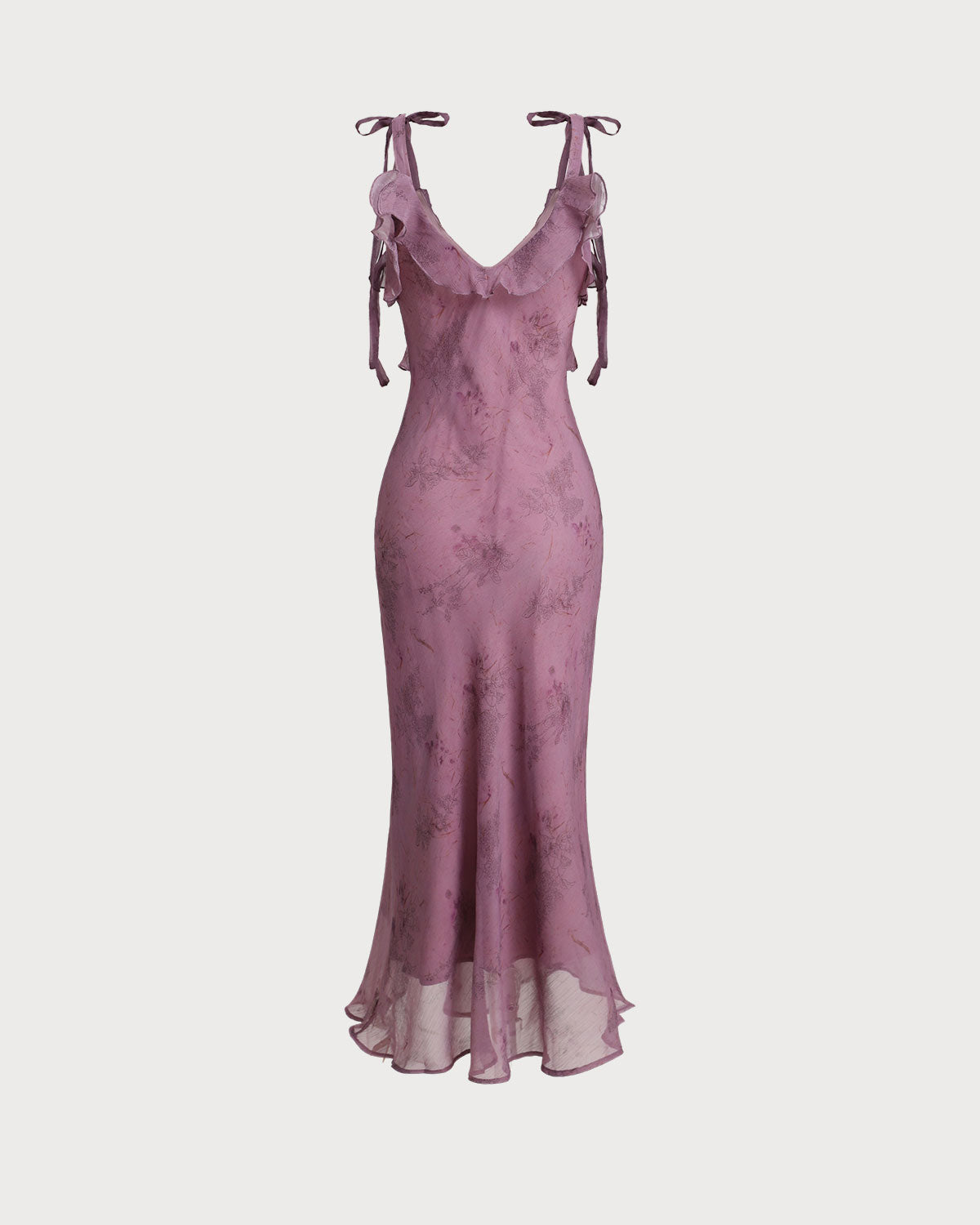 Vestido Midi con Volantes y Tirantes de Flores Moradas
