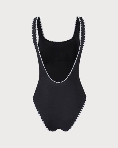 Traje de Baño de Una Pieza con Rayas en Contraste Negro