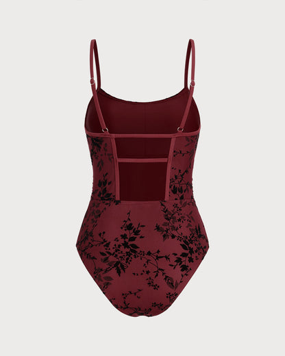 Traje de Baño Rojo Floral de Una Sola Pieza