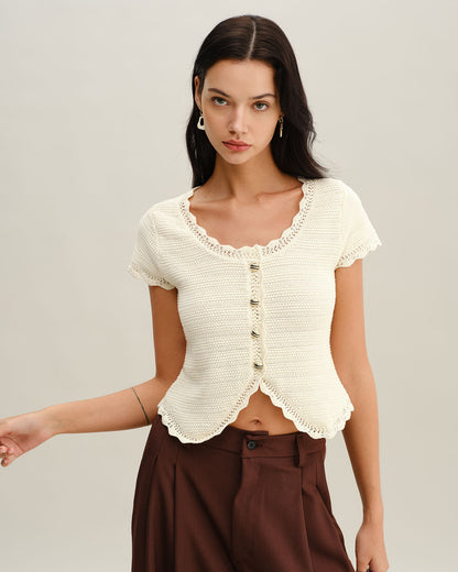 Cárdigan Texturizado Beige con Escote en U