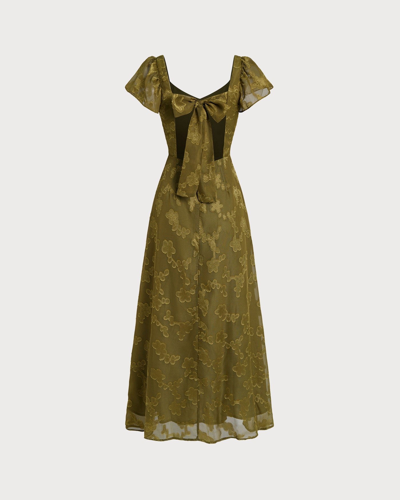 Vestido Maxi Jacquard de Escote Corazón Verde