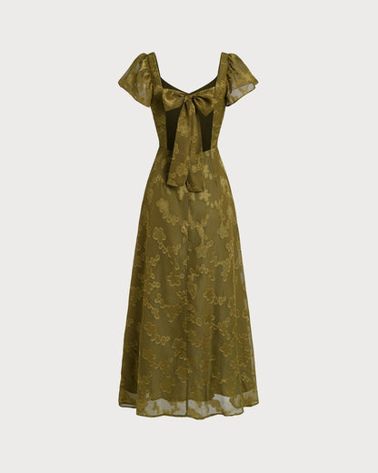 Vestido Maxi Jacquard de Escote Corazón Verde